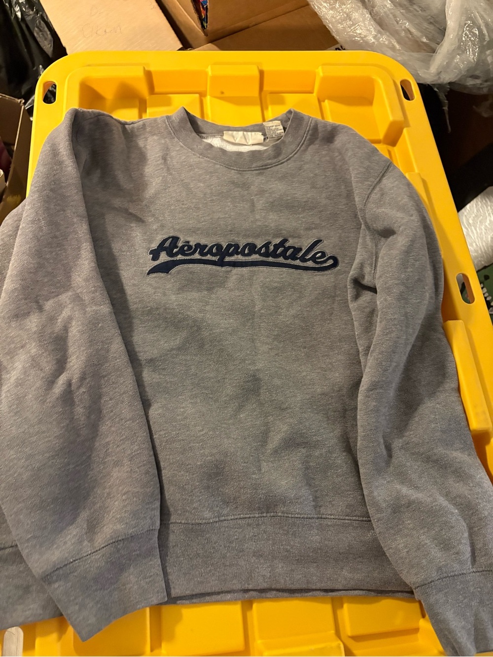 Aeropostale Men's Heather Gray Crewneck with Navy Script Logo
